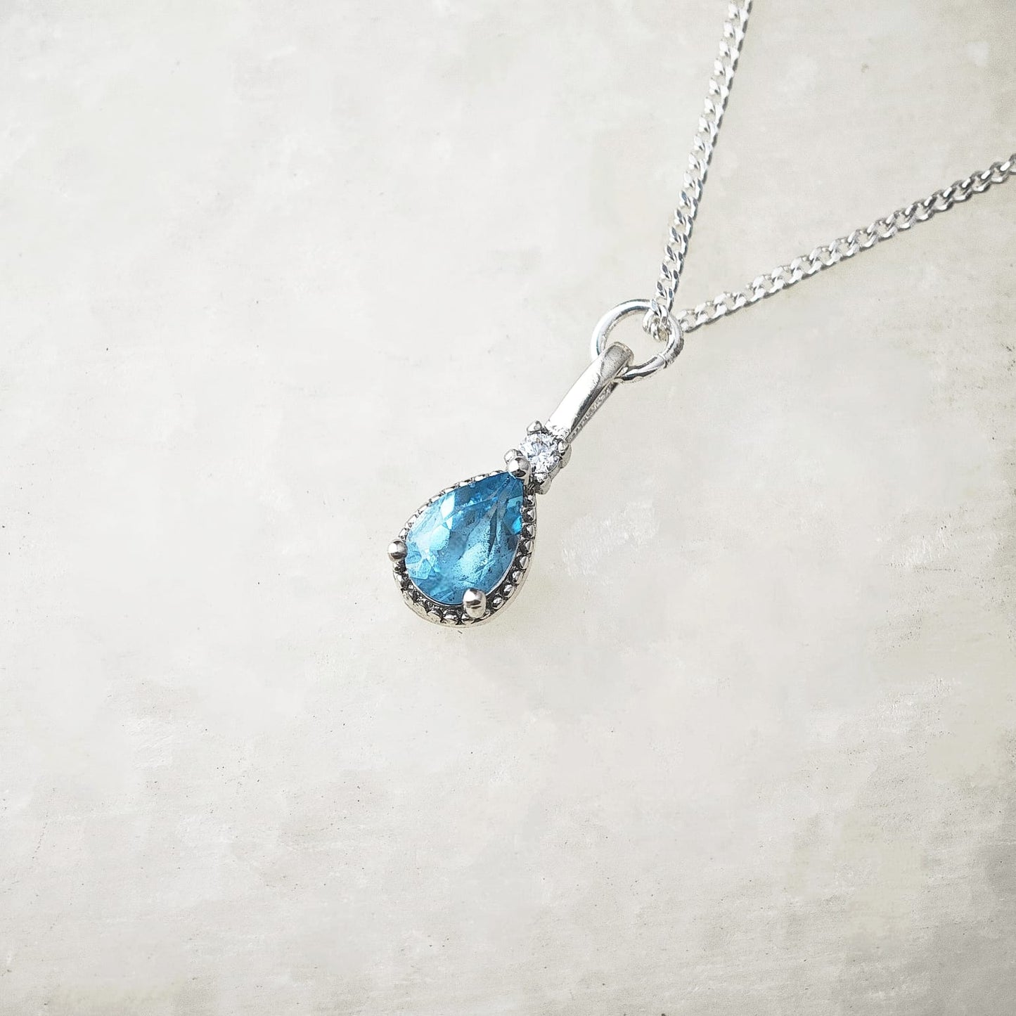 Antique Pear Drop Swiss Blue Topaz Necklace