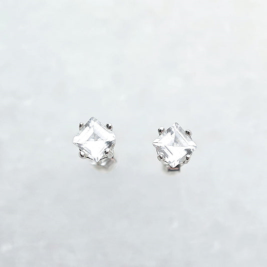 Princess April Birthstone White Topaz Earring