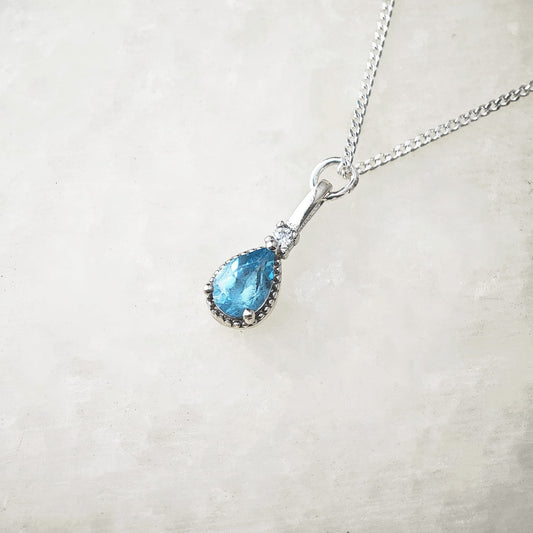 Antique Pear Drop Swiss Blue Topaz Necklace