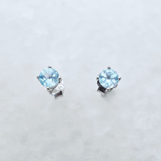 Round November Birthstone Blue Topaz Earring