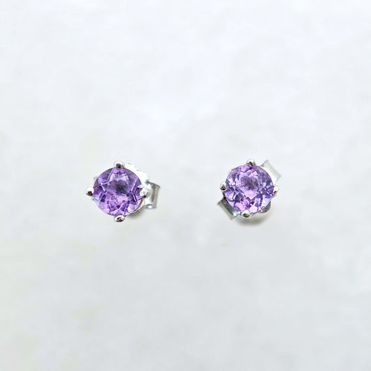 Round February Birthstone Amethyst Earring