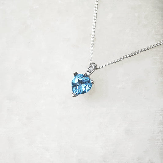 Dazzling Heart Swiss Blue Topaz Necklace
