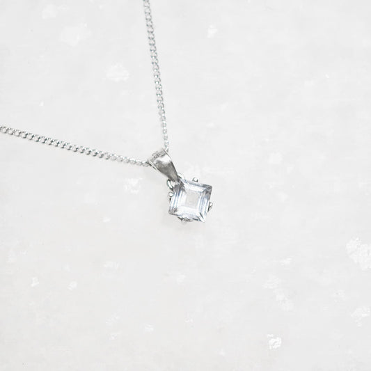 Princess April Birthstone White Topaz Necklace